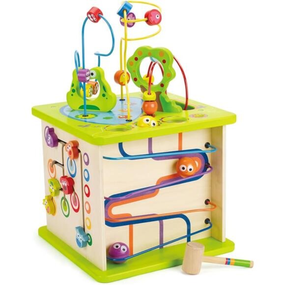 Play Cube| Wooden Learning Puzzle Toy for Toddlers,  5-Sided Activity Centre - Picture 1 of 7